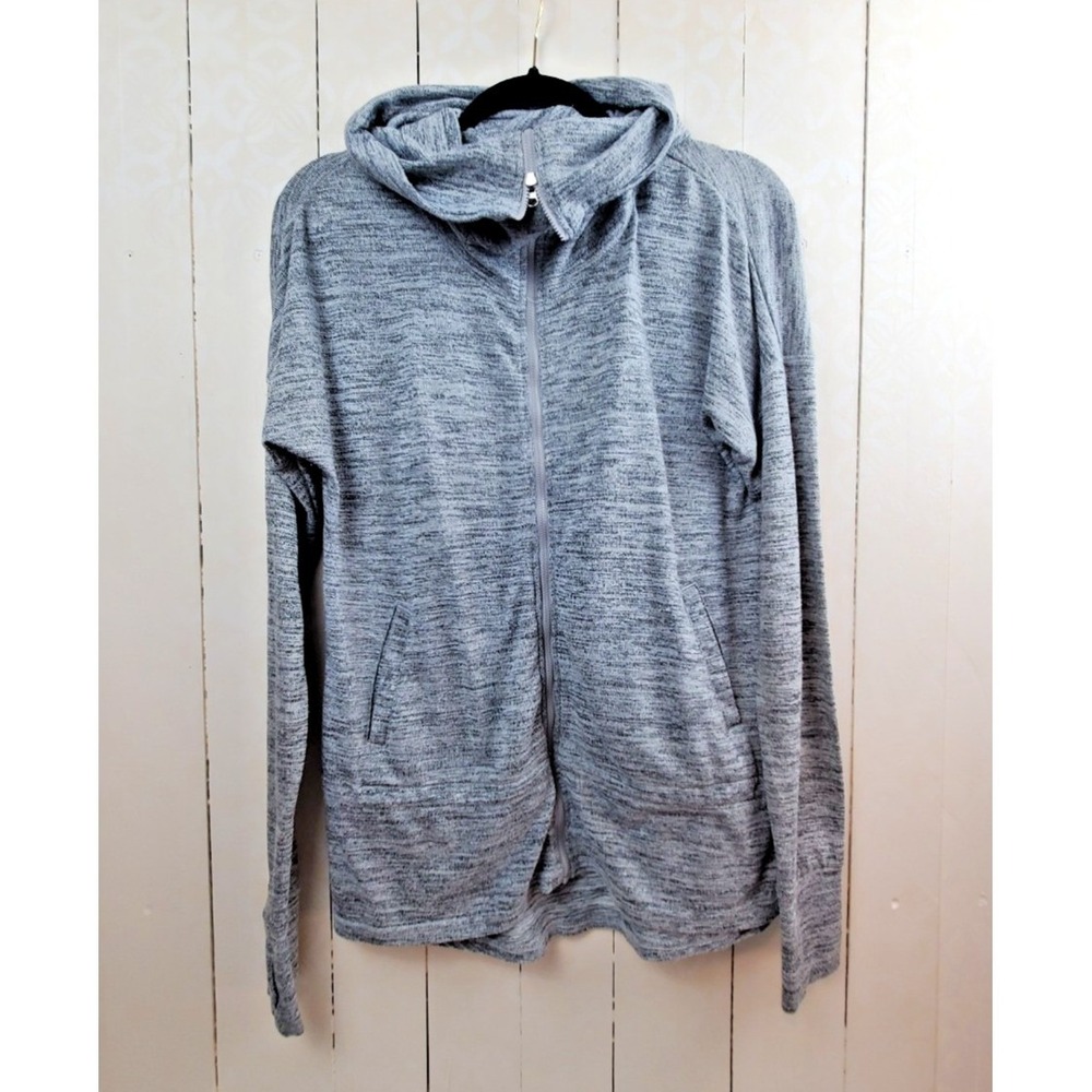 Full Zip Hoodie Heathered Gray Space Dye Thumbholes Size M